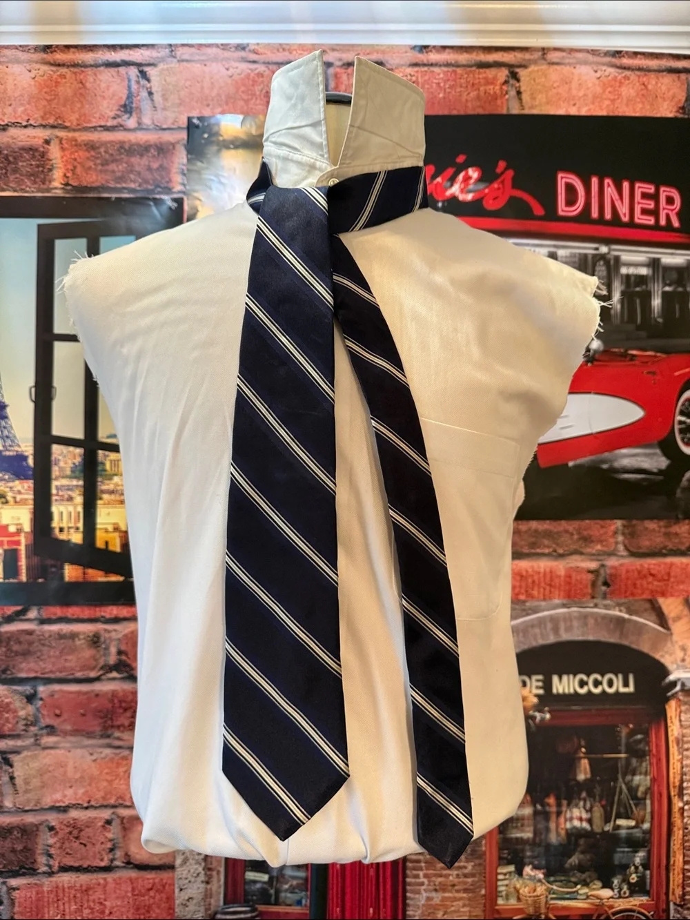 Brooks Brothers Navy & White Striped Silk Necktie